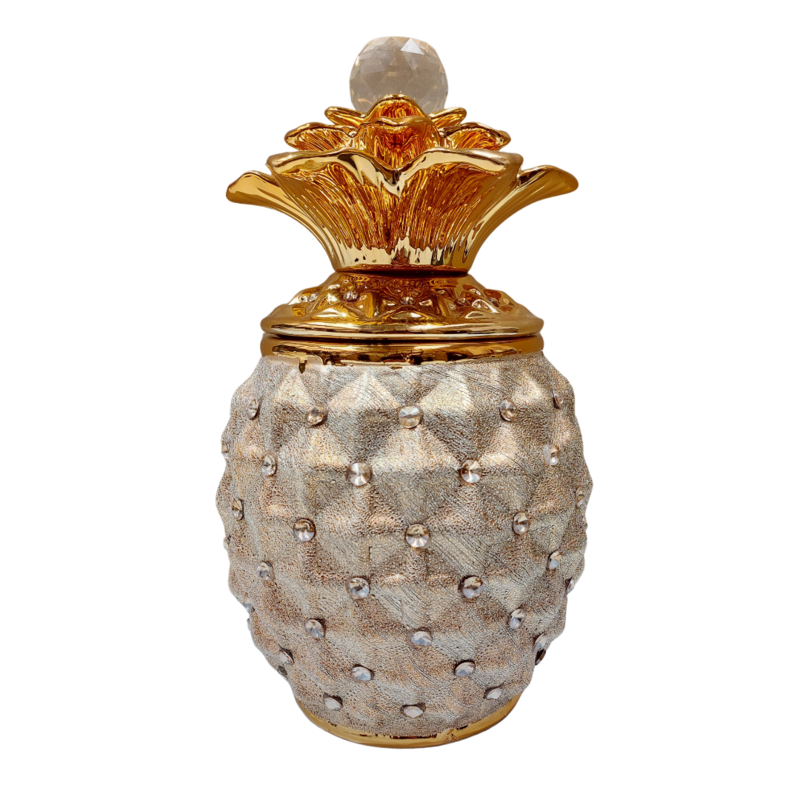 Sopera Forma Piña dorado con cristales 30 x 17 cm